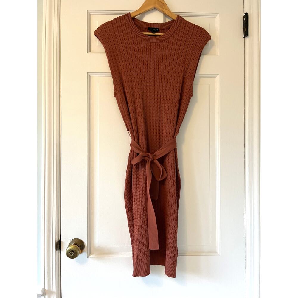 Current Air Sleeveless Terracotta Knit Tie Waist Midi Dress Ribbed Rust Large L